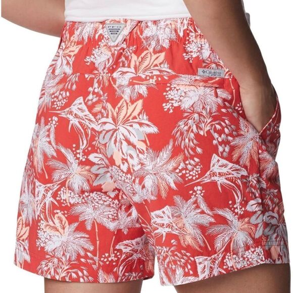 COLUMBIA WOMEN’S MEDIUM WATER SHORT IN RED HIBISCUS FESTIVE FISHIN’ PATTERN - Picture 10 of 11